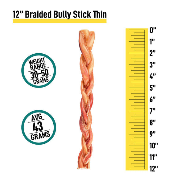 Braided Bully Sticks for Dogs - 12 Inch - 3 and 6 Count - Best Dog Chews and Treats