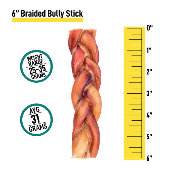 Braided Bully Sticks for Dogs - 6 Inch 6 and 12 Count - Best Dog Chews and Treats