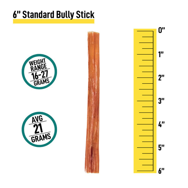 Standard Bully Sticks for Dogs - 6 Inch - Best Dog Chews & Treats