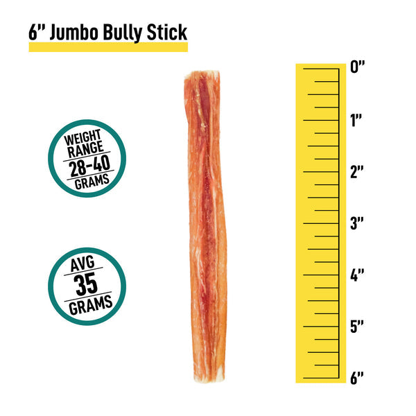 Jumbo Bully Sticks for Dogs - Thick Size - 6 Inch 3 Count - Best Dog Chews and Treats